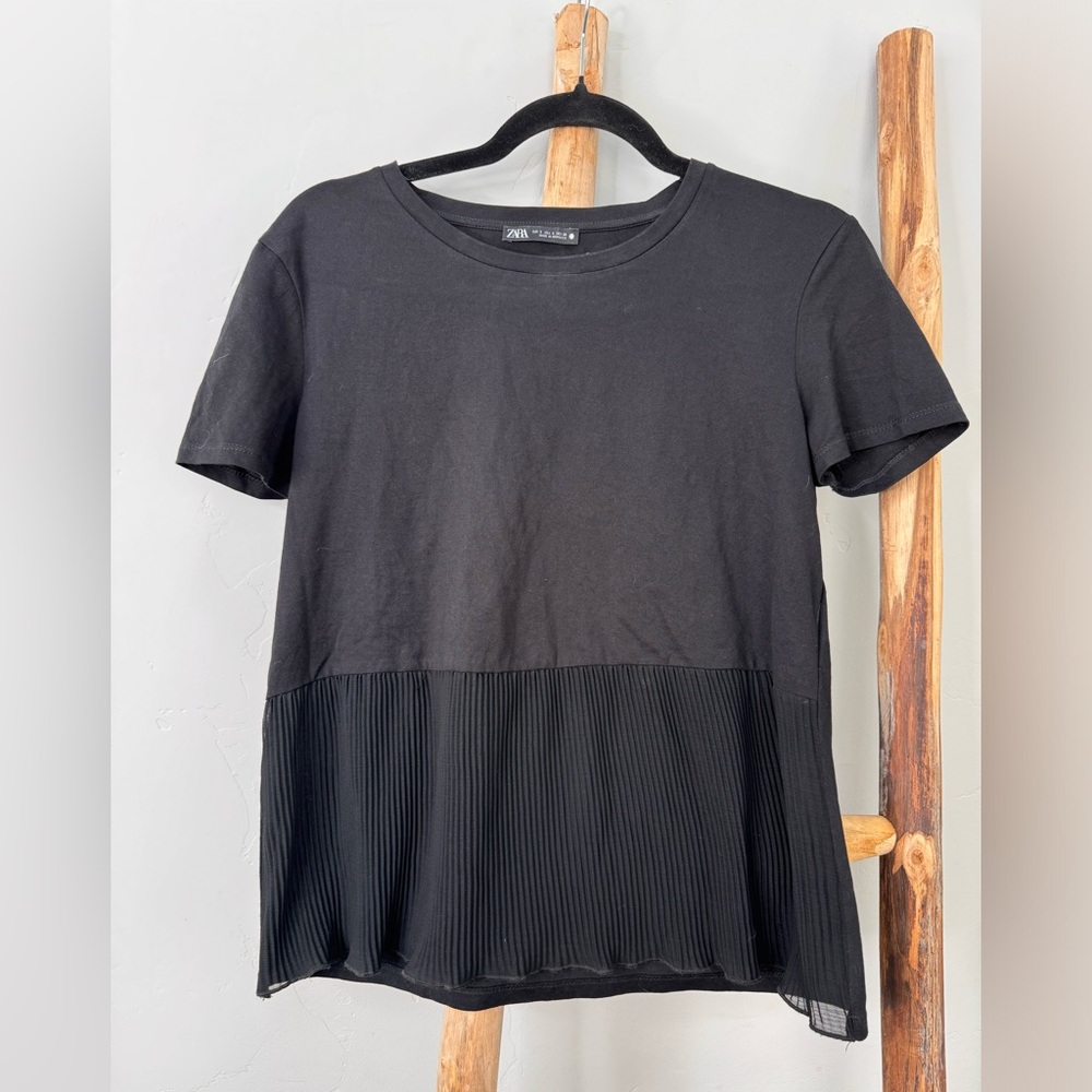 ZARA Ruffle Sheer Panel Tee
